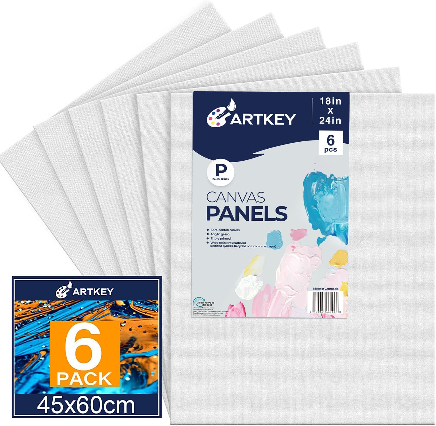 Artkey Canvas Panels 18x24 Inch 6-Pack for All Painting Needs