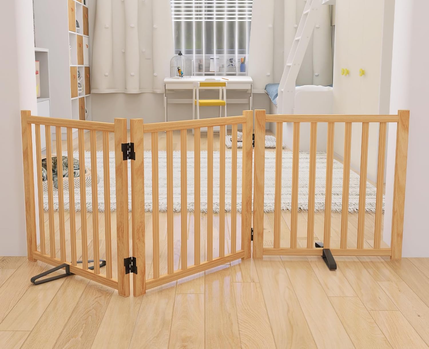 YOCAN Wooden Freestanding Dog Gates for Indoor Pet Safety