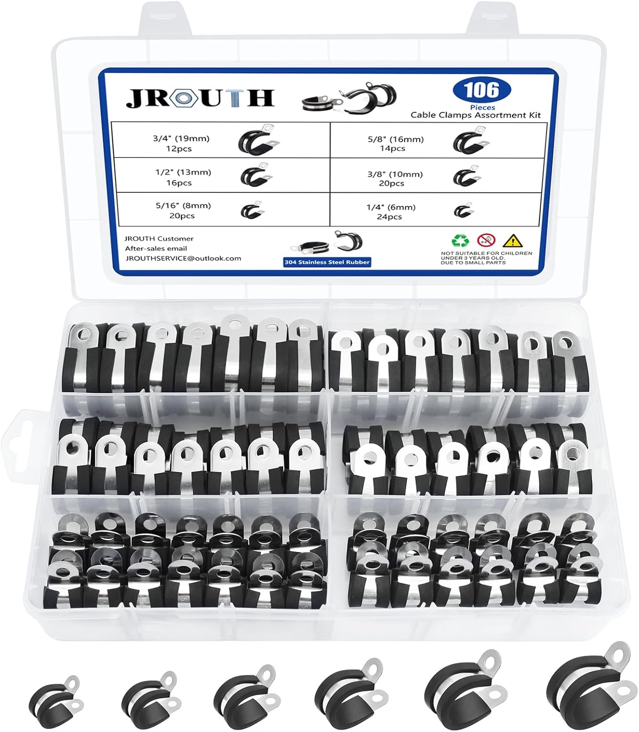 JROUTH 106PCS Stainless Steel Cable Clamps Kit - Insulated for Secure Wire Organization!