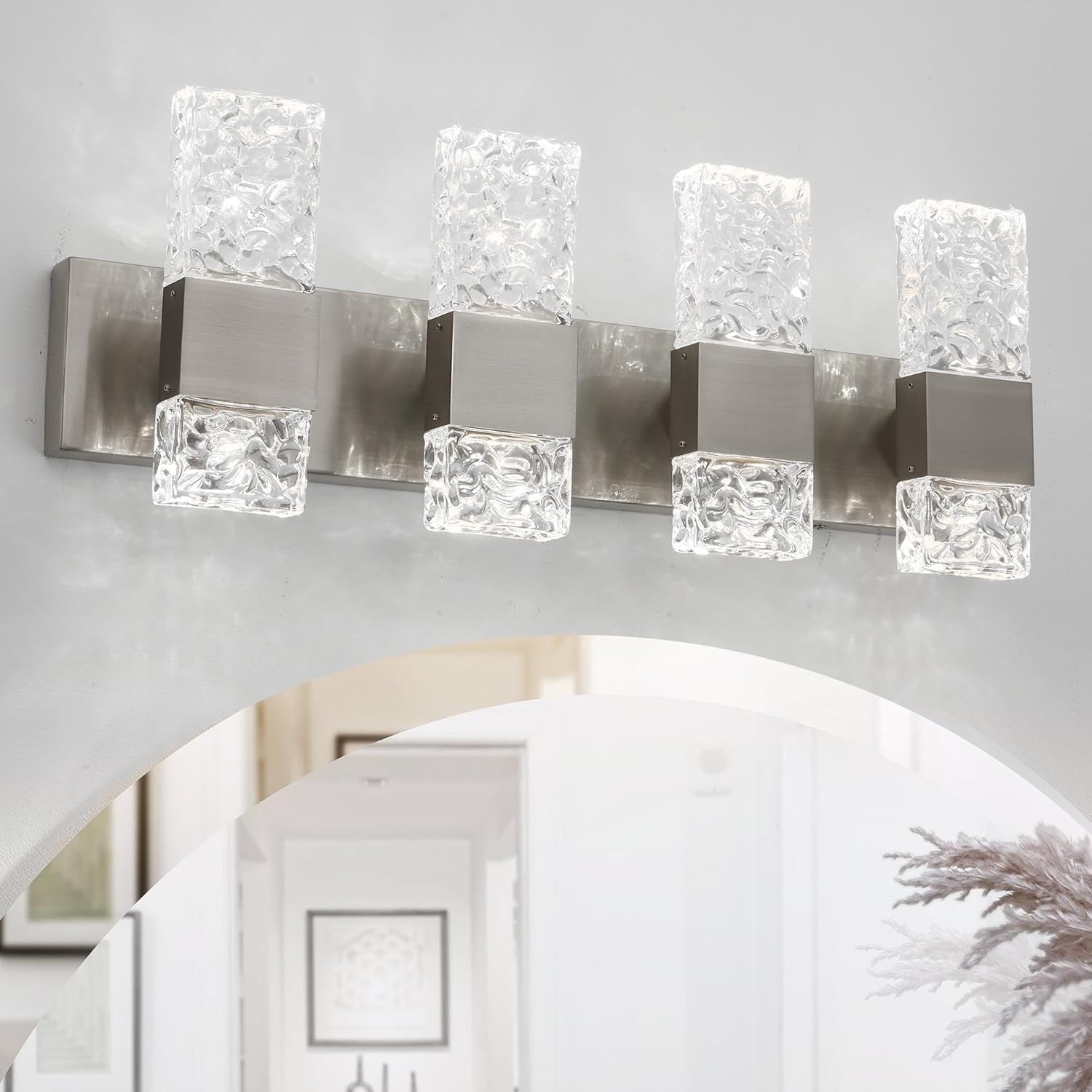 Modern Bathroom Light Fixtures with Dimmable Brushed Nickel Design