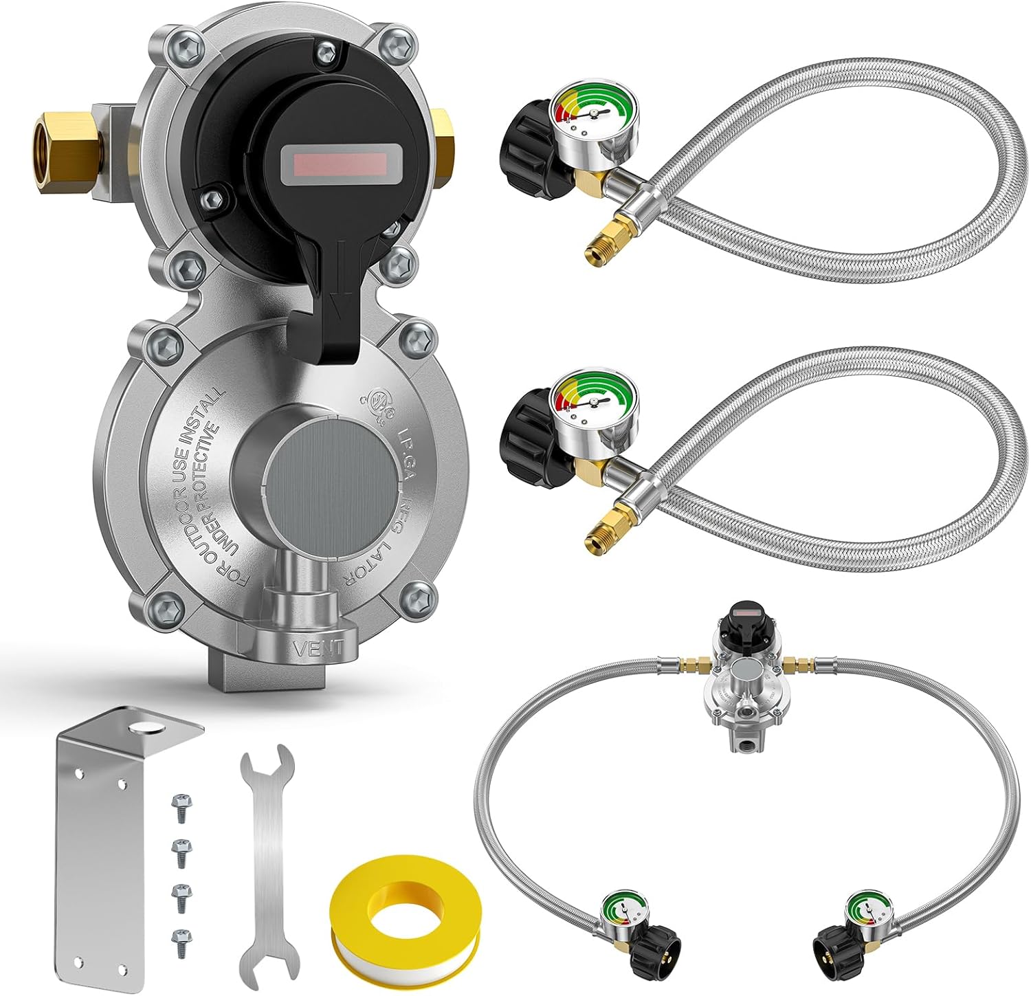 2-Stage Auto Changeover RV Propane Regulator for Dual Tanks