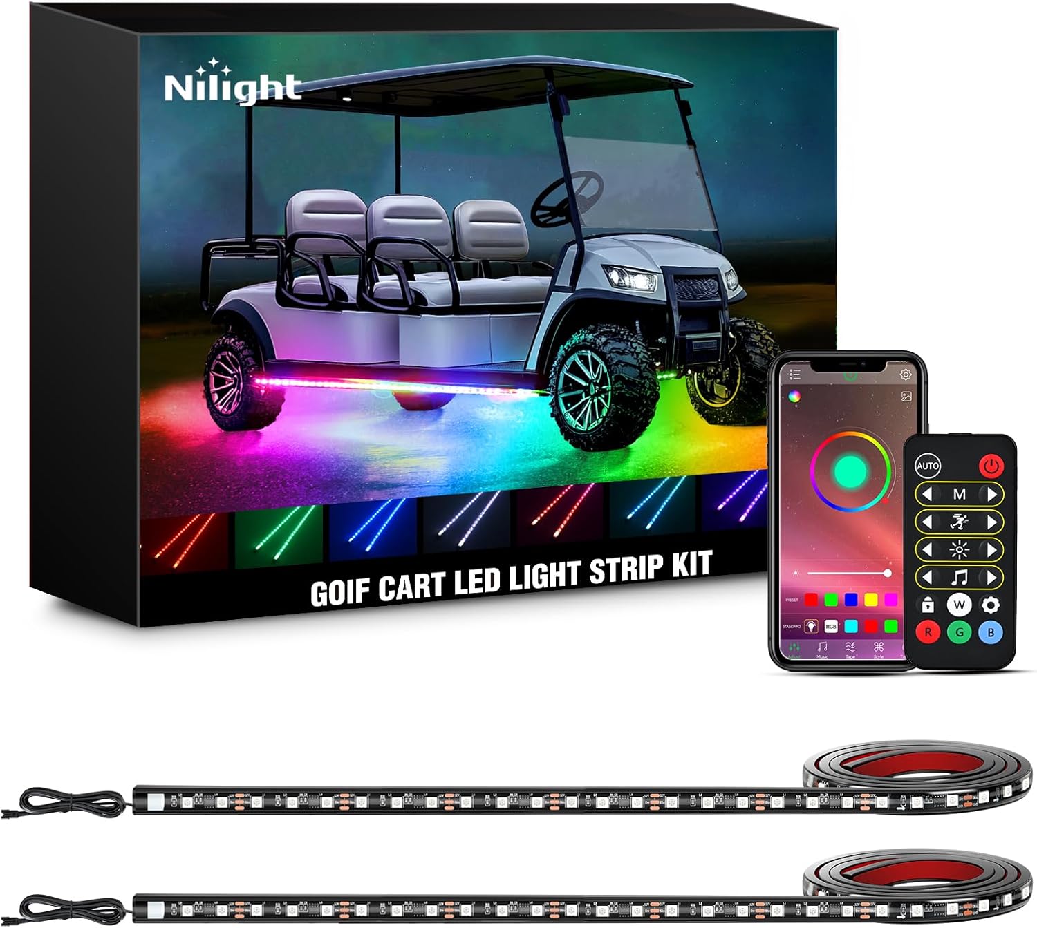 Nilight Golf Cart Underglow LED Light Strip with Multi-Mode Features