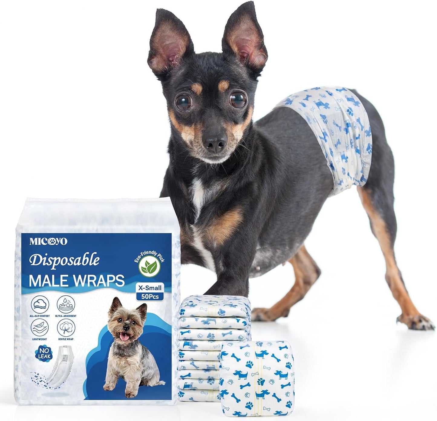 MICOOYO Disposable Male Dog Diapers | Super Absorbent & Leakproof | Wetness Indicator