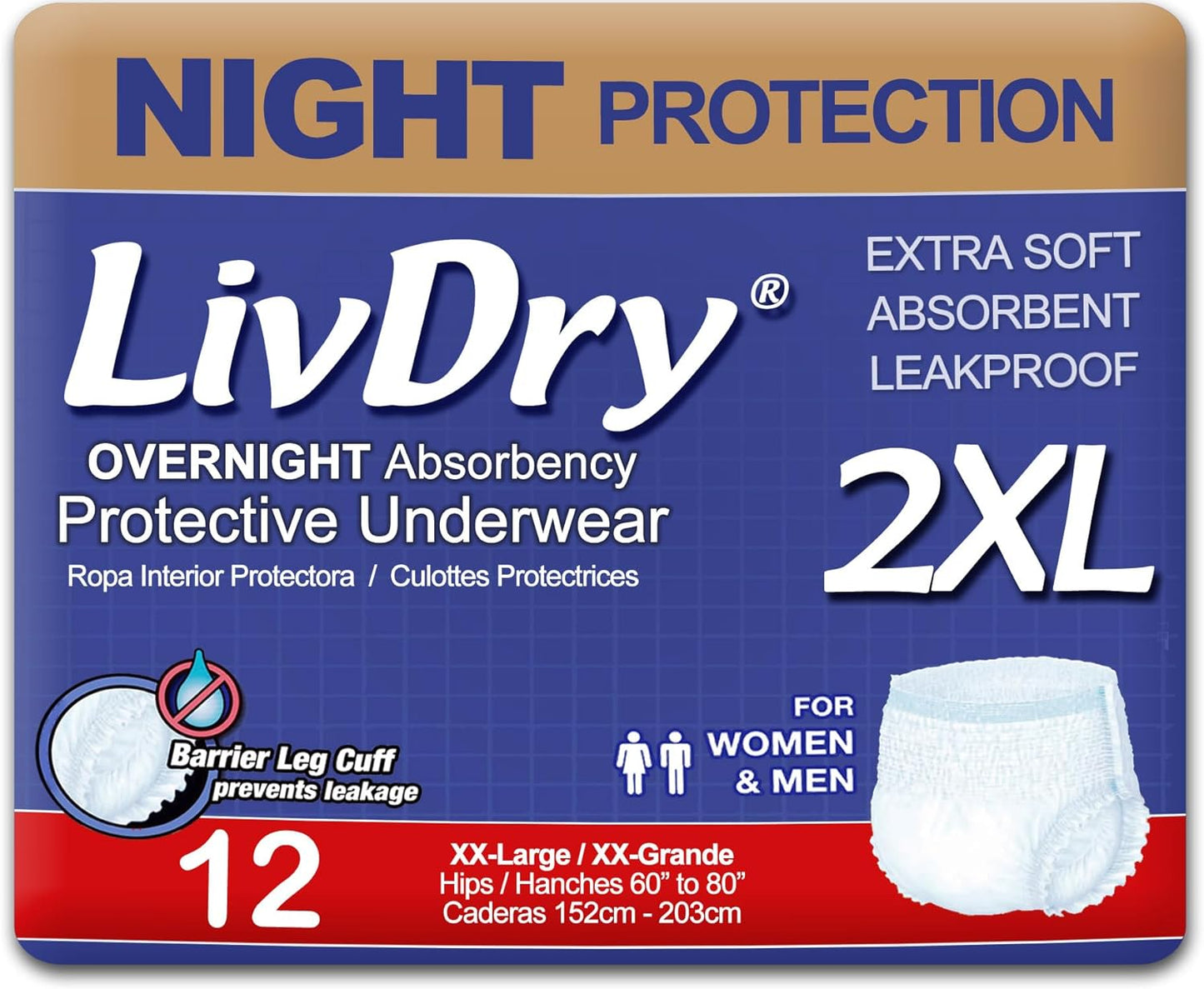 LivDry XXL Incontinence Underwear: Overnight Leak Protection