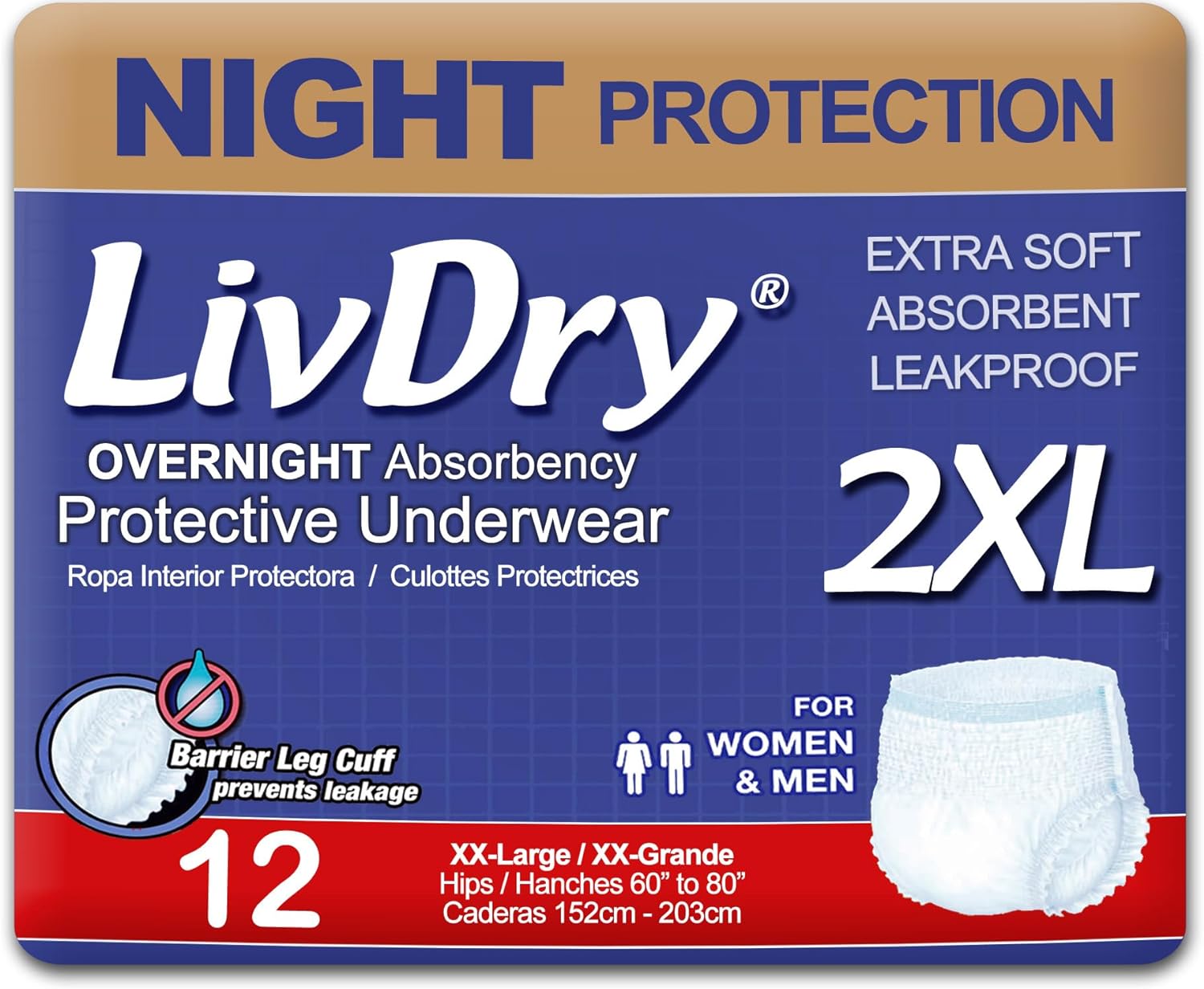 LivDry XXL Incontinence Underwear: Overnight Leak Protection