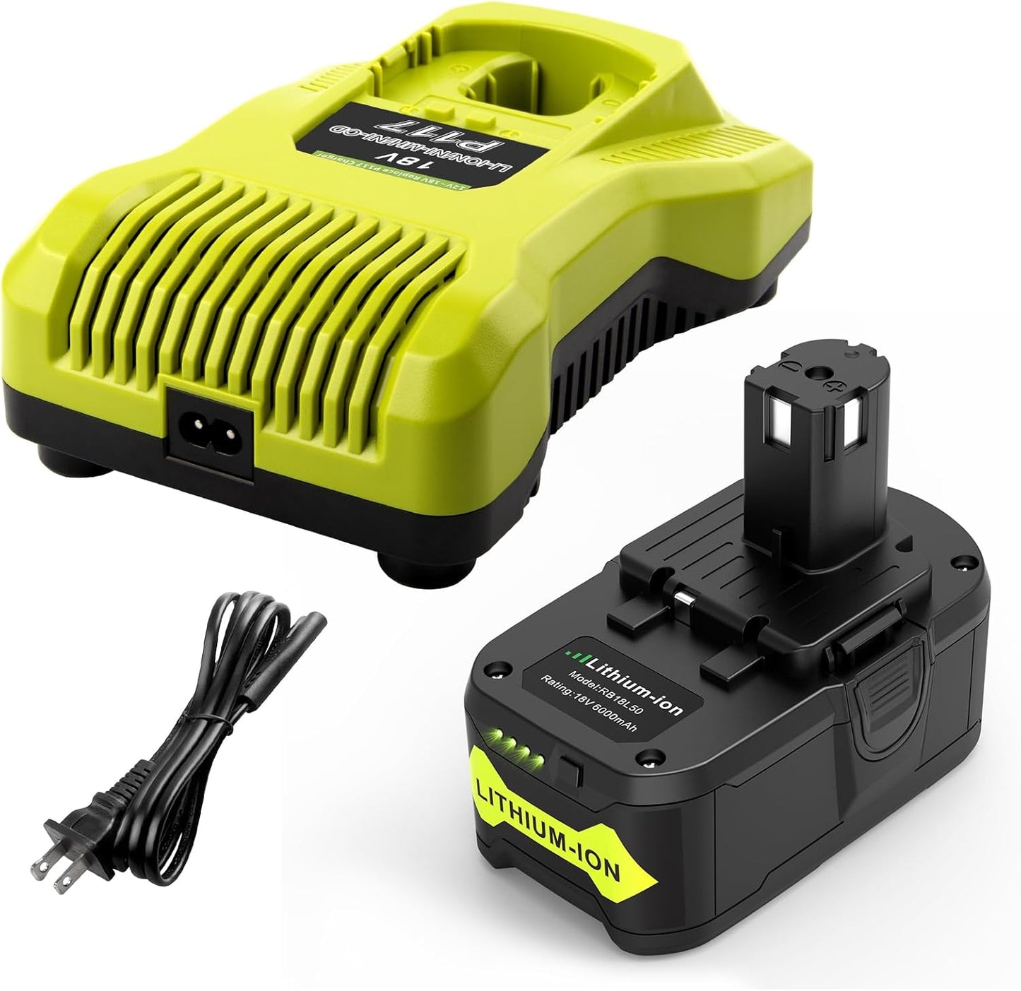 ARyee 6.0A 18V Replacement Battery and Charger for Ryobi ONE