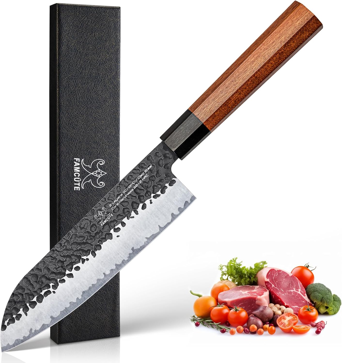 7 Inch Santoku Knife, Hand Forged 9CR18MOV Steel Kitchen Tool