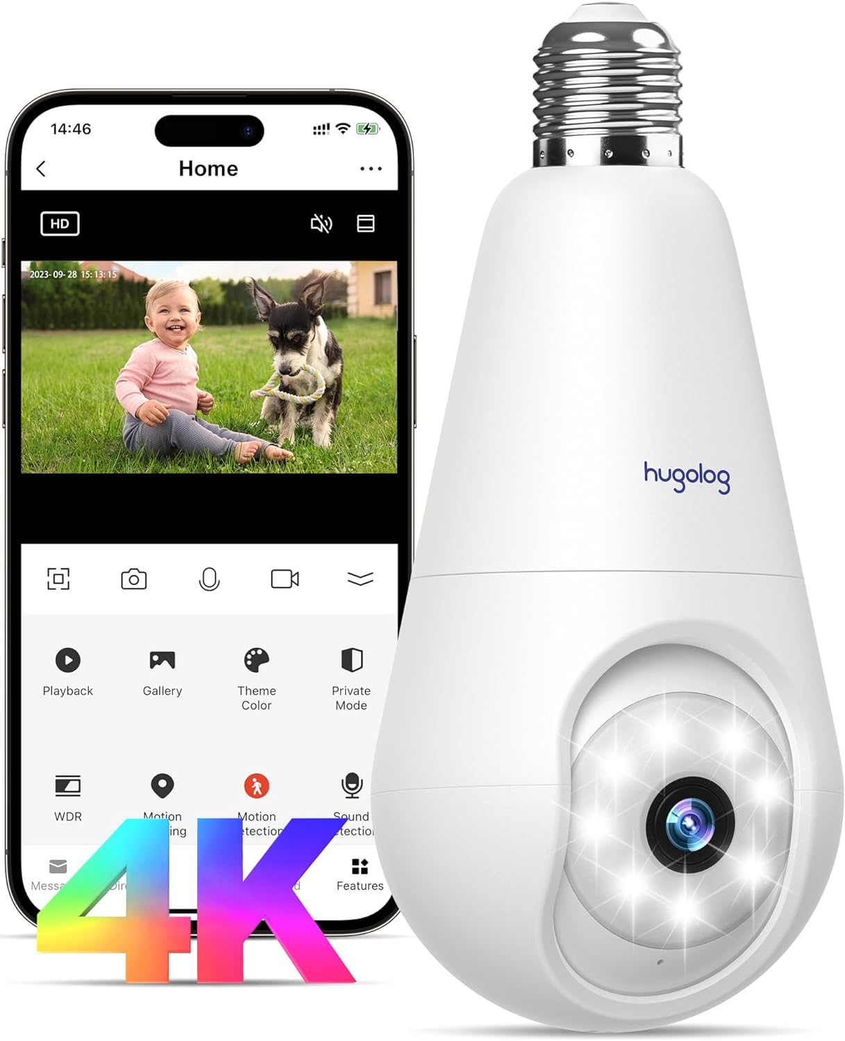 Hugolog 4K Light Bulb Security Cam: Color Night Vision
