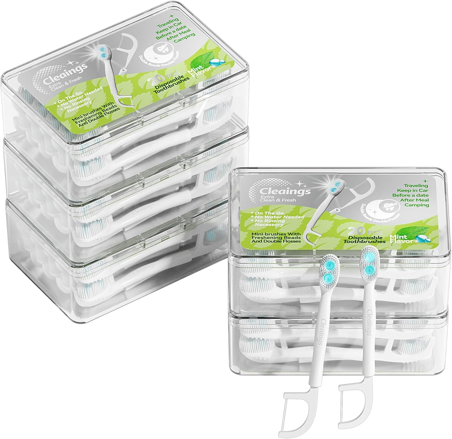 Disposable Toothbrushes with Double Cleaning Beads for Travel