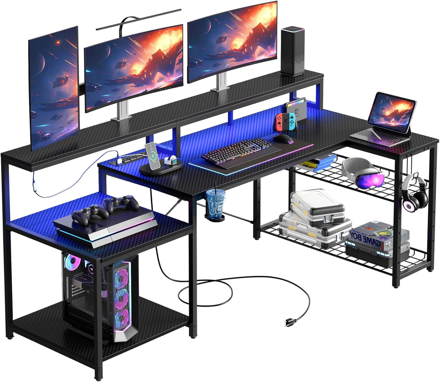 Ultimate Gaming Setup: 71.5-inch LED L-Shaped Desk