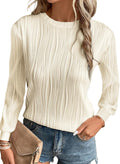 EVALESS Womens Long Sleeve Crewneck Textured Loose Top (Style 3N7F)