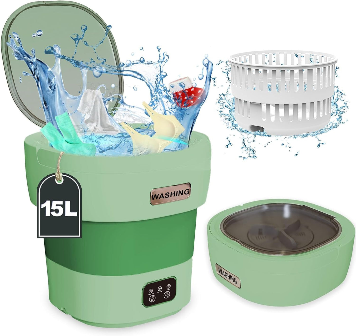 Compact Foldable Mini Washer & Spin Dryer - 15L Capacity, Perfect for Travel & Small Spaces!