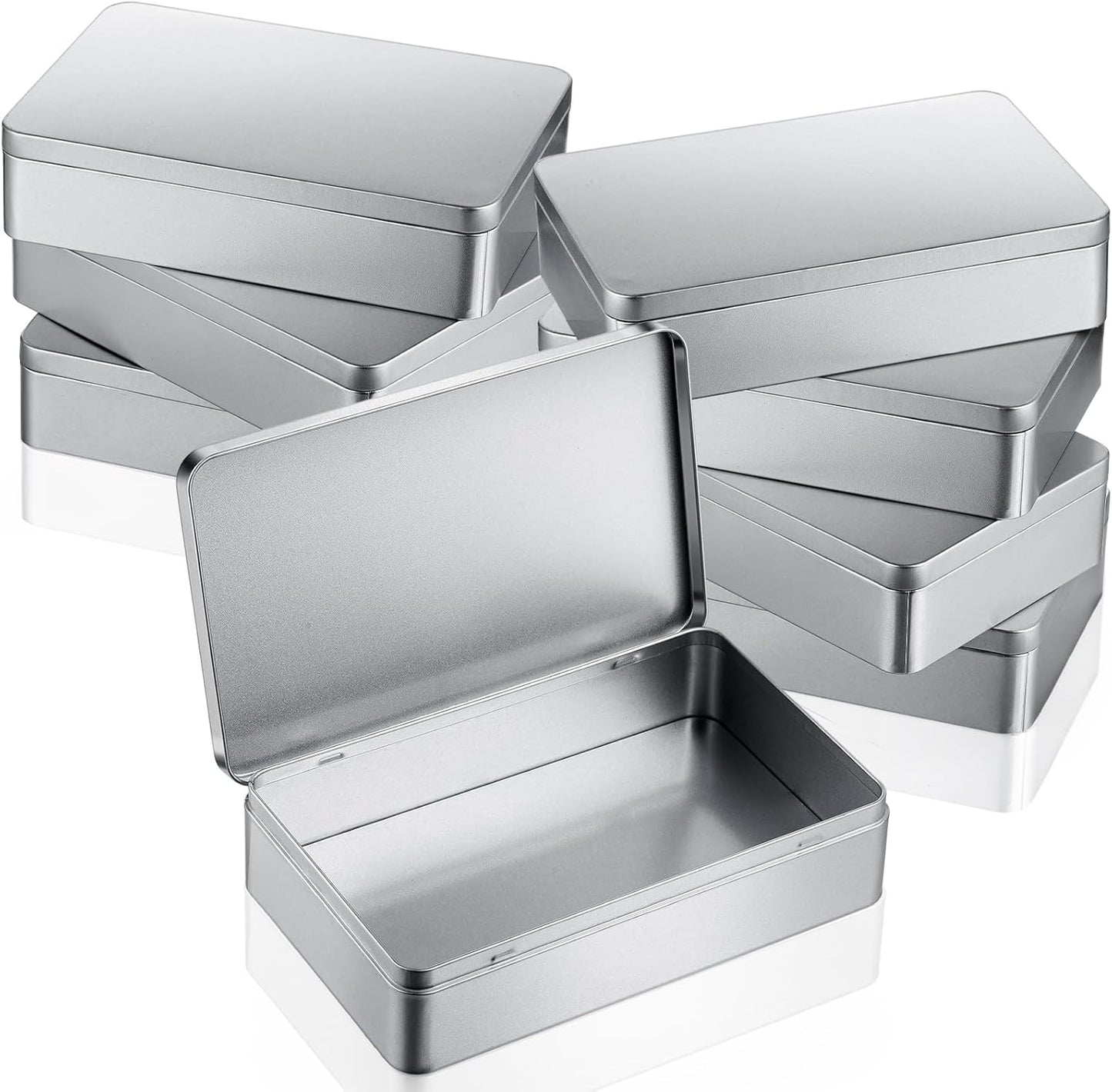 Silver Rectangular Empty Tin Box Containers for Gifts and Storage