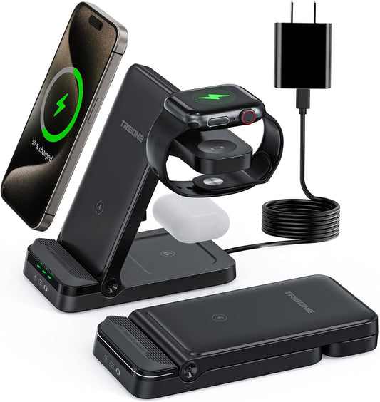 TRIBONE 3-in-1 Fast Wireless Charger for iPhones & More - Black