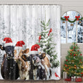 Winter Christmas Shower Curtain Set - Cute Cows Forest Snowflake