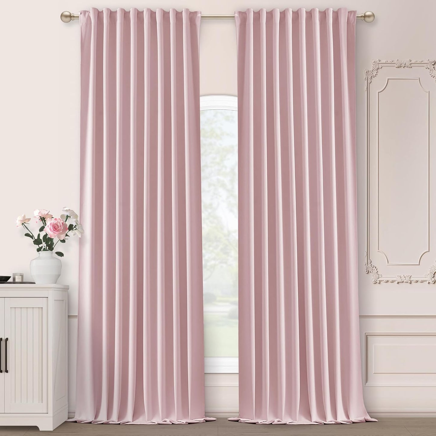 SHINELAND Pink Blackout Curtains 96in Long for Nursery Room