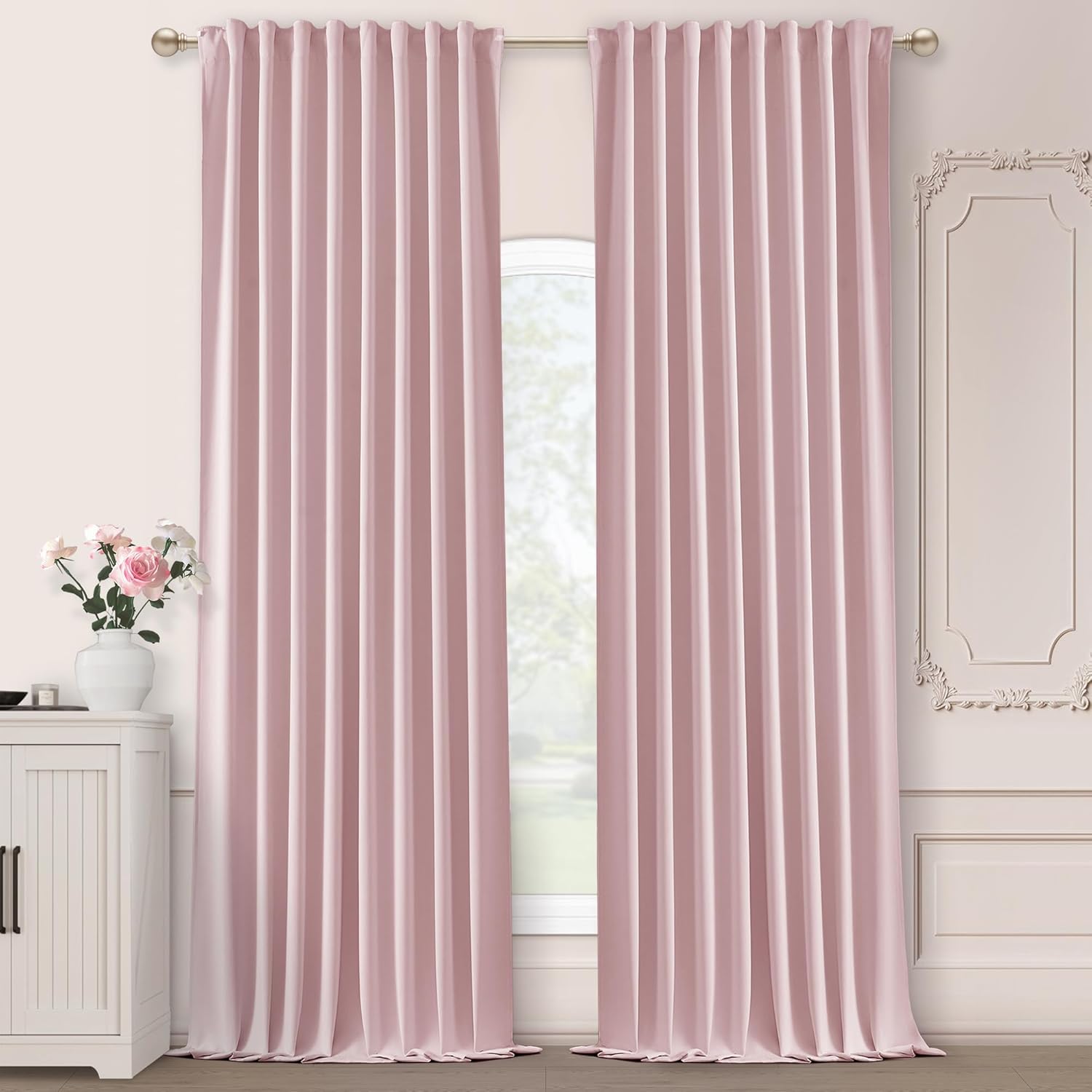 SHINELAND Pink Blackout Curtains 96in Long for Nursery Room