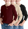 3 Pack Boy's Henley Long Sleeve Waffle Thermal Tops - Cozy School