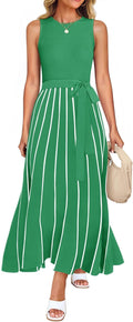 ZESICA Women's Summer Sleeveless Maxi Dress - Flattering Ribbed Tie