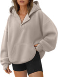 Trendy Queen Womens Oversized V Neck Hoodies with Thumb Hole - Cozy