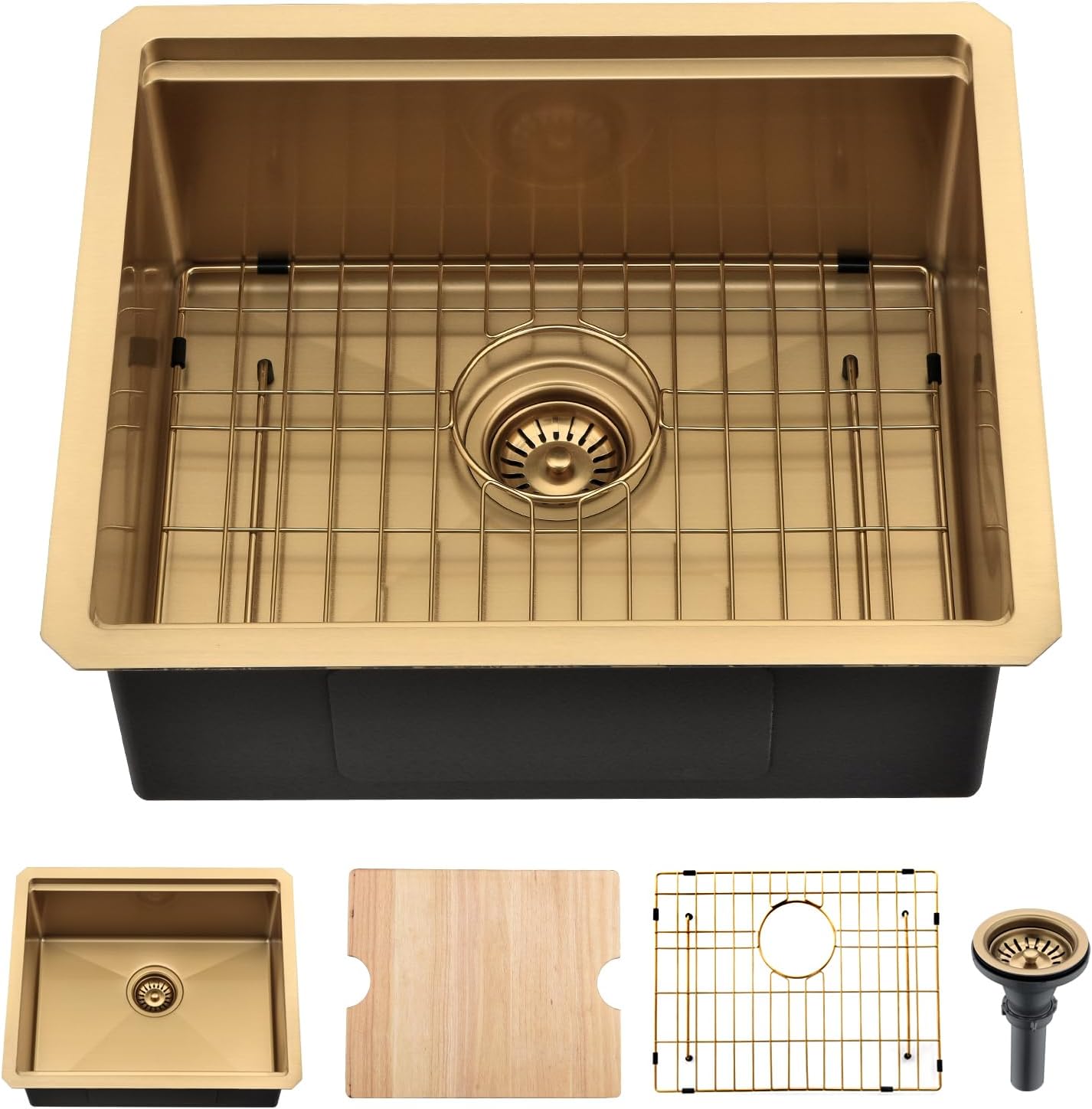 Small Gold Kitchen Sink - 21 x 18 Inch Undermount Workstation