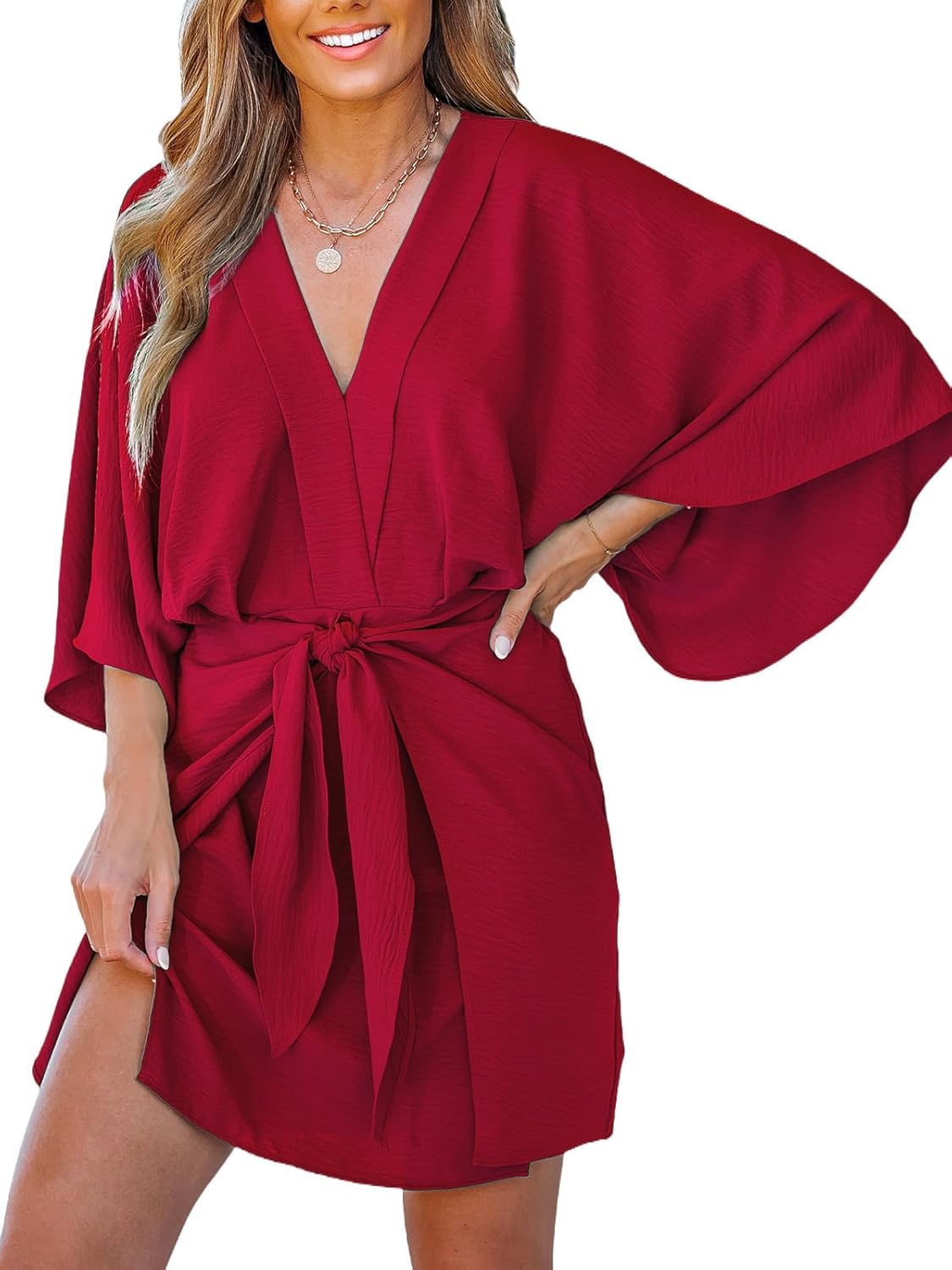 CUPSHE Women's V Neck Summer Dress with Kimono Sleeves