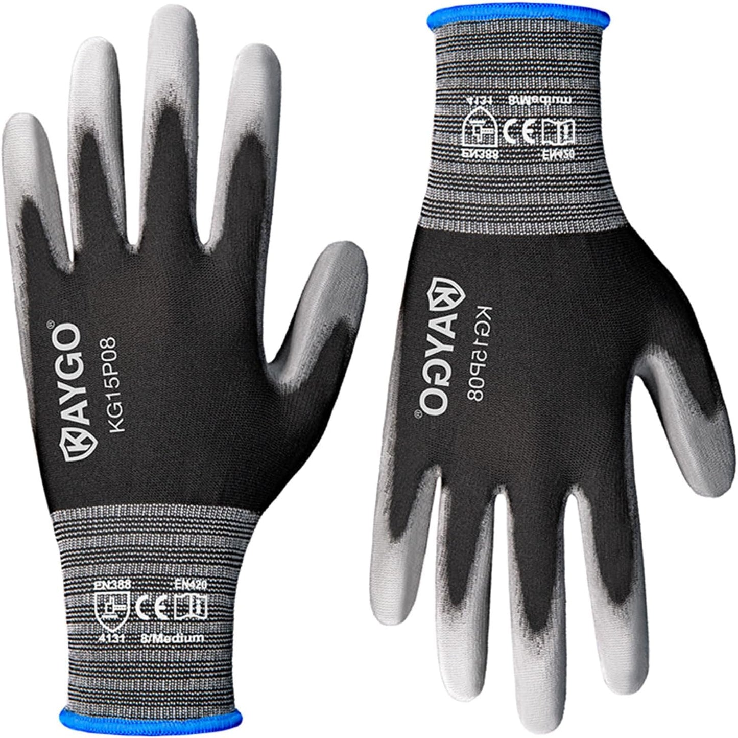 KAYGO PU Coated Work Gloves - 12 Pairs, Flexible & Safe for DIY