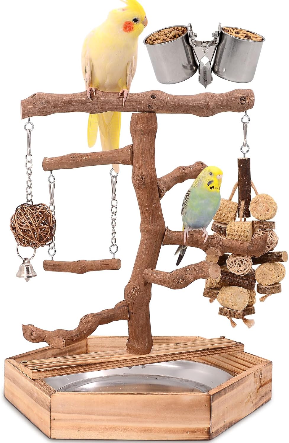 Natural Grape Wood Bird Playground for Parakeets and Cockatiels