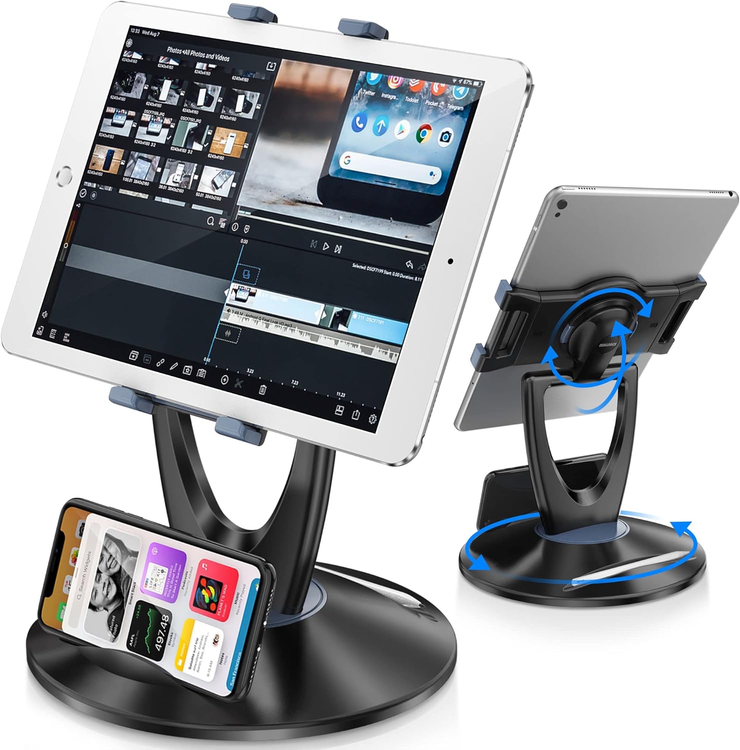 Adjustable iPad Tablet Stand Holder for Desk - 360 Swivel Angle