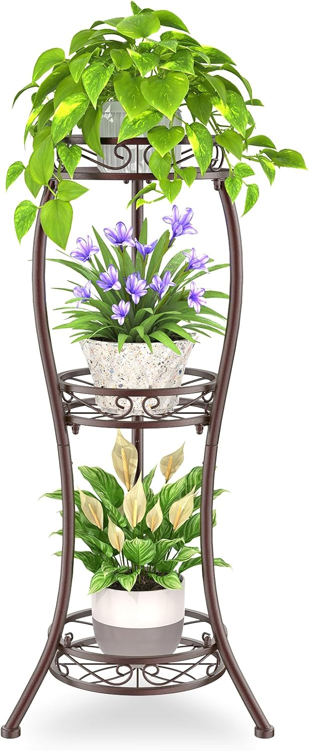 3 Tier Tall Metal Plant Stand for Indoor and Outdoor Use