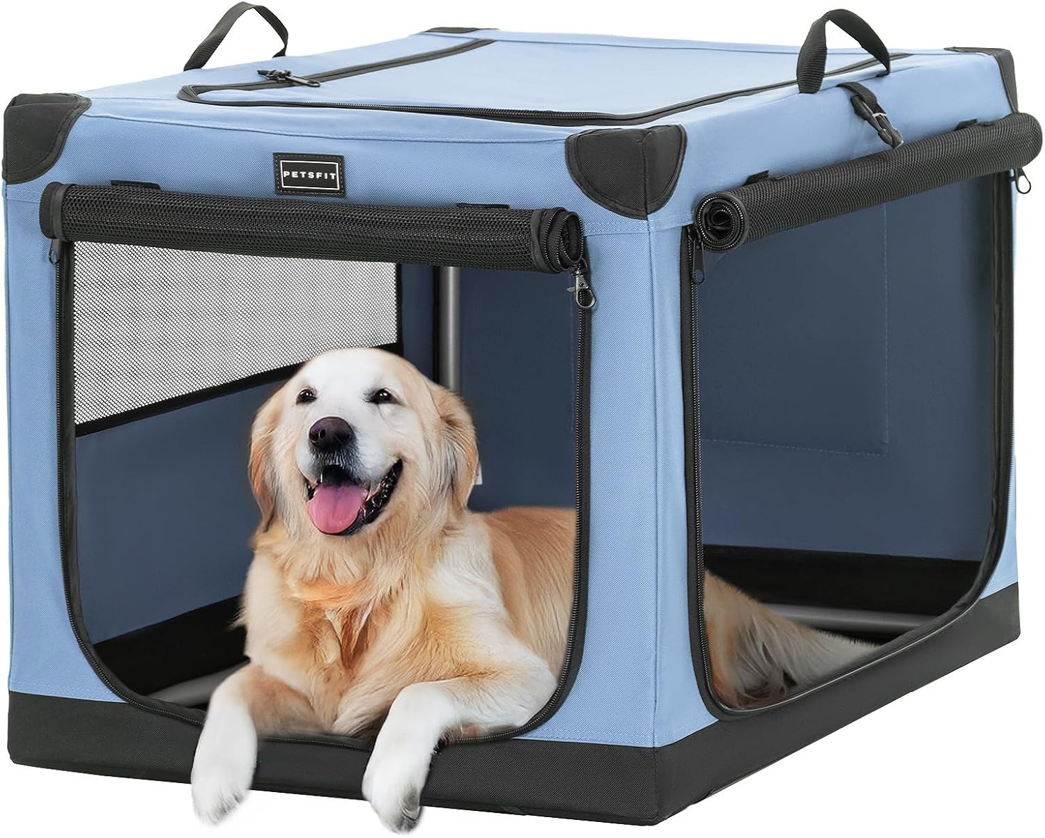 PETSFIT Soft Dog Crate with Adjustable Cover and Lockable Doors