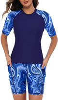 Tournesol Women's Two Piece Rash Guard Swim Set with Boyshorts