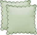 Green Scalloped Pillow Covers Set of 2 - 18 x 18 Inch Elegance