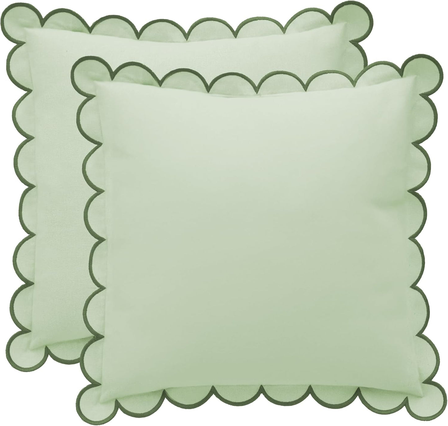 Green Scalloped Pillow Covers Set of 2 - 18 x 18 Inch Elegance