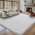 8x10 ft Fluffy White Rug for Living Room - Soft 1.7in Plush