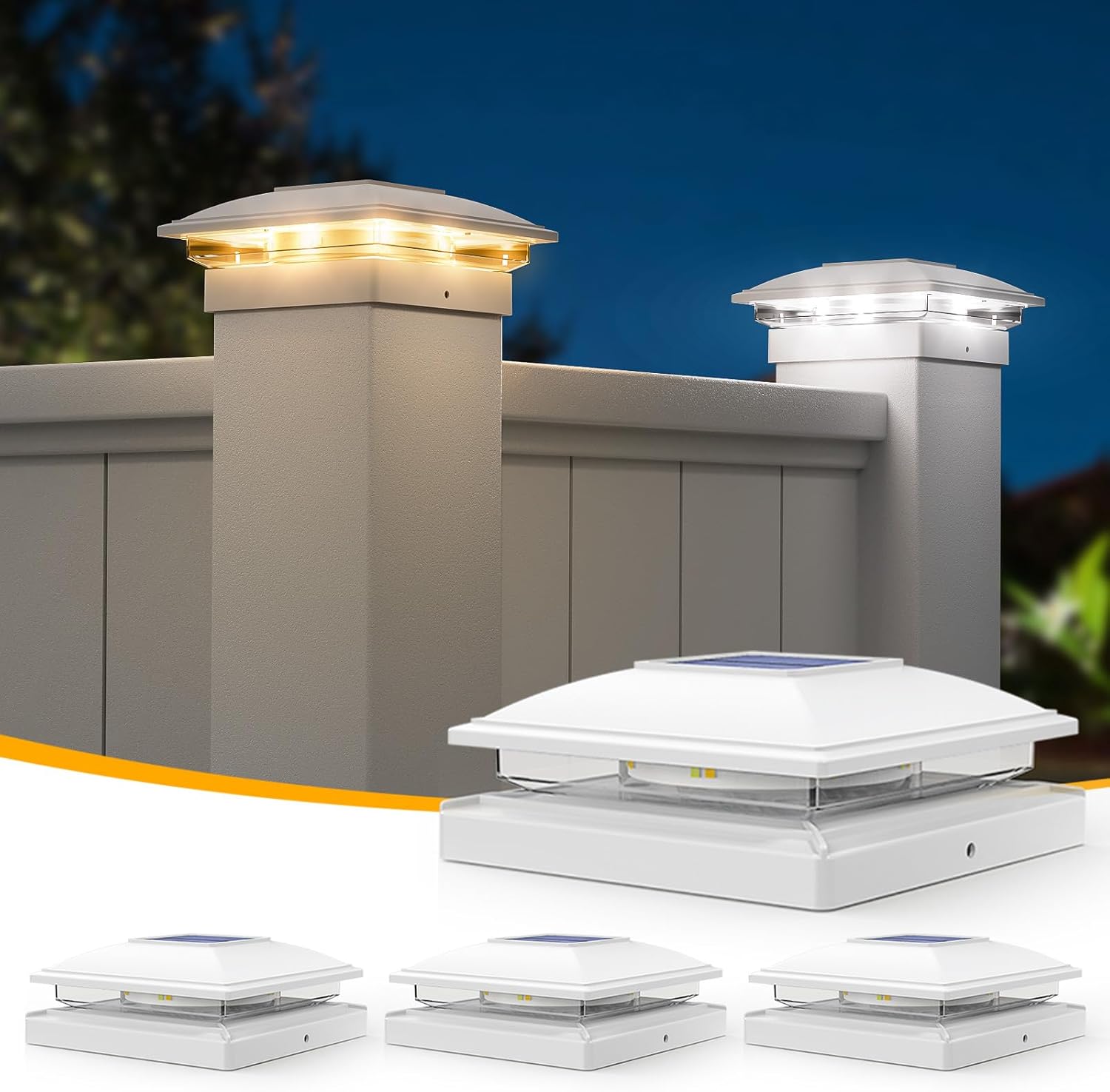 APONUO Solar Post Lights - 4 Pack Bright 5x5 Vinyl Fence Caps