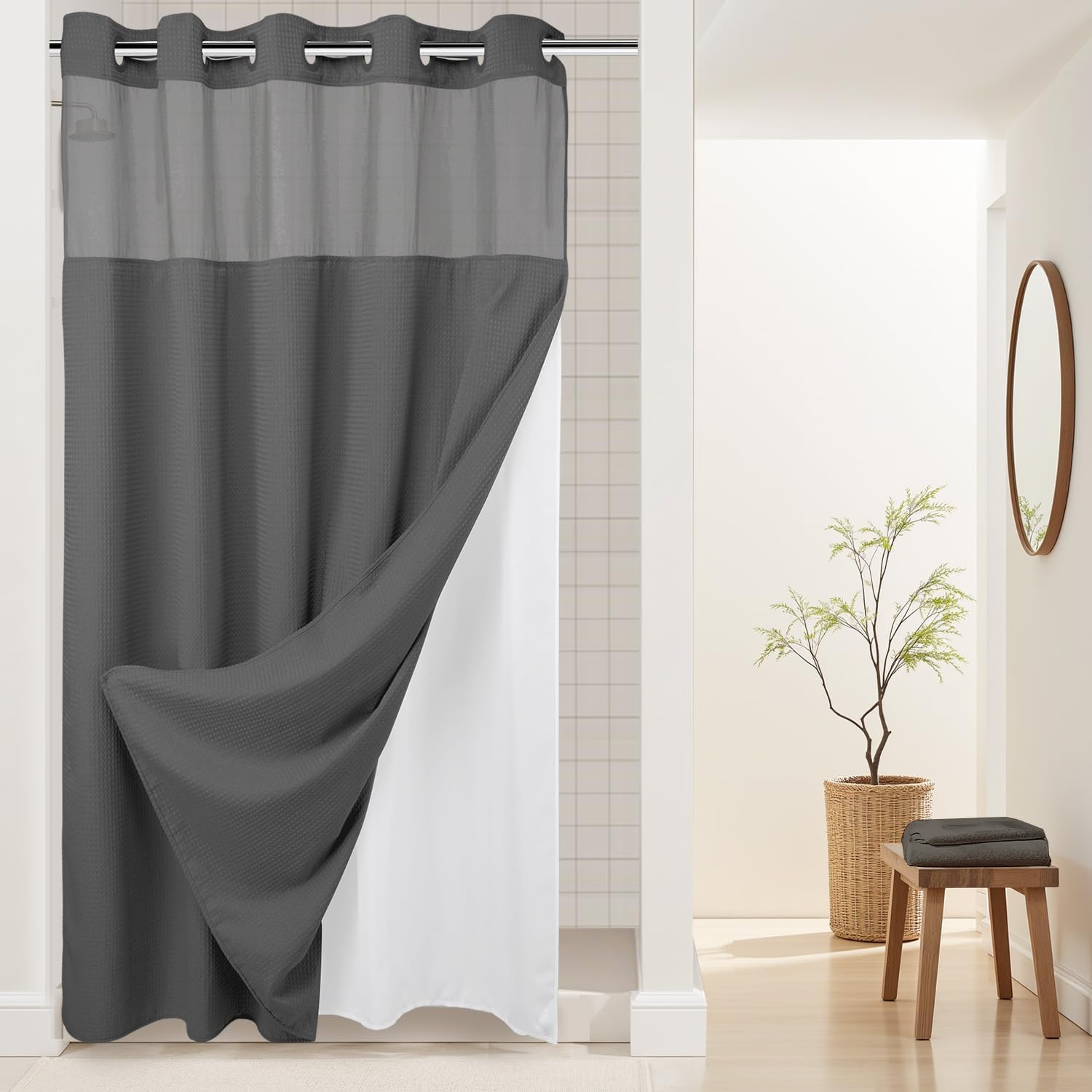 River Dream Heavyweight Dotted Waffle Weave Shower Curtain