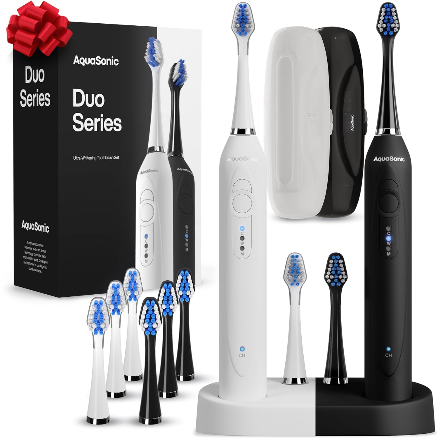 Aquasonic Duo Electric Toothbrush Set with 10 Brush Heads