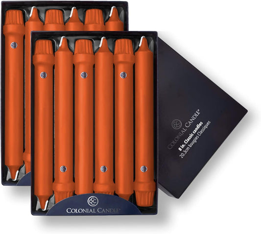 Elegant Pumpkin Taper Candles for Any Occasion - 8 In, Pack of 12