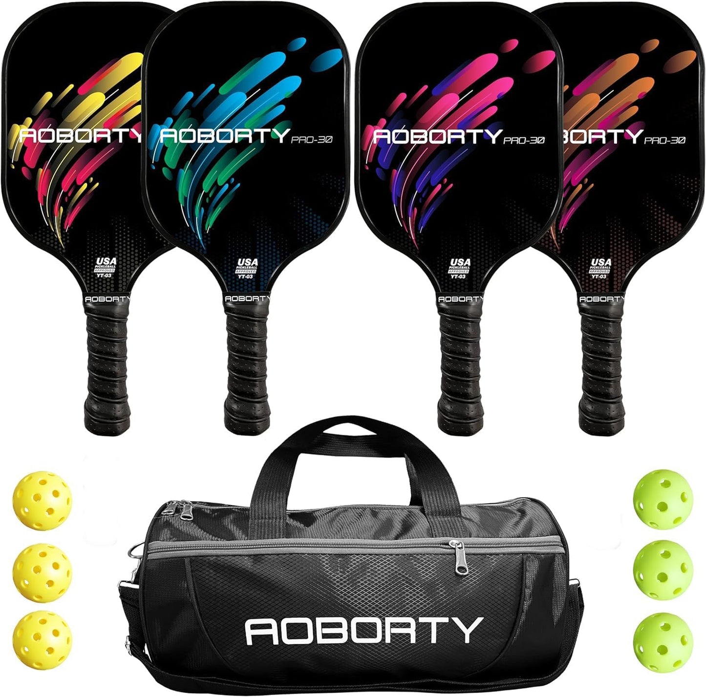 Pickleball Paddles 4 Pack Set with Premium Rackets and Balls