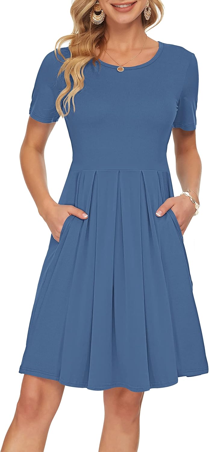 AUSELILY Women's Short Sleeve Summer Dress with Pockets