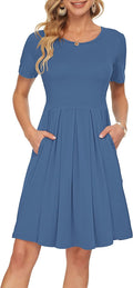 AUSELILY Women's Knee Length Pleated Swing Dress - Soft Stretch Fabric
