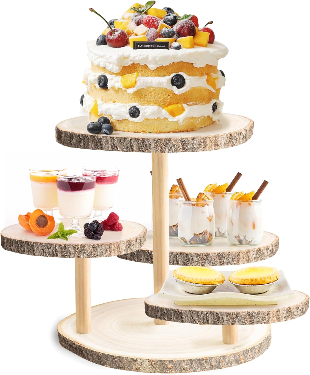 GENMOUS 4 Tiered Round Cake Stand for Rustic Party Decor