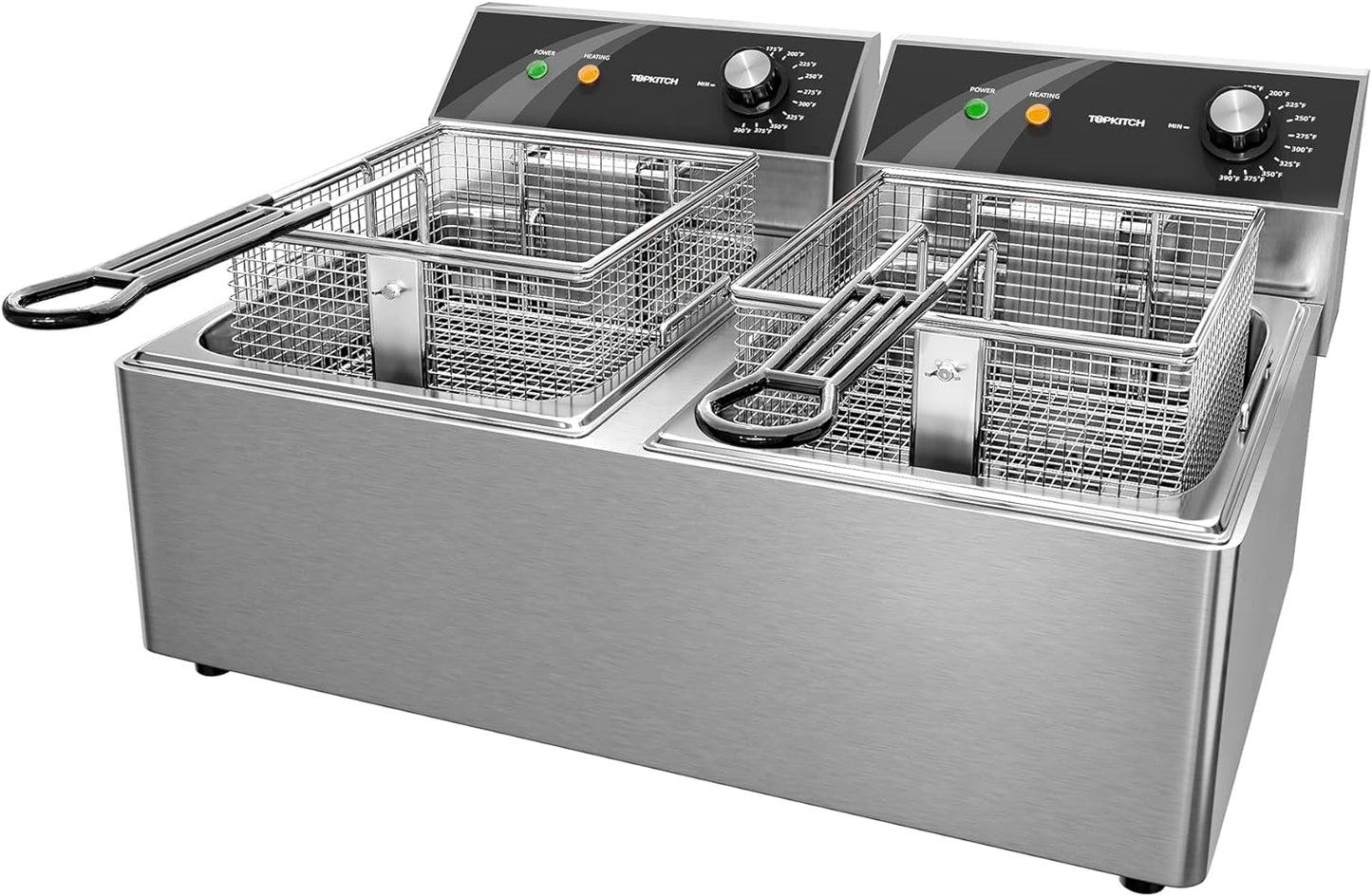 TOPKITCH Dual Tank Stainless Steel Fryer - 10L x 2 Capacity