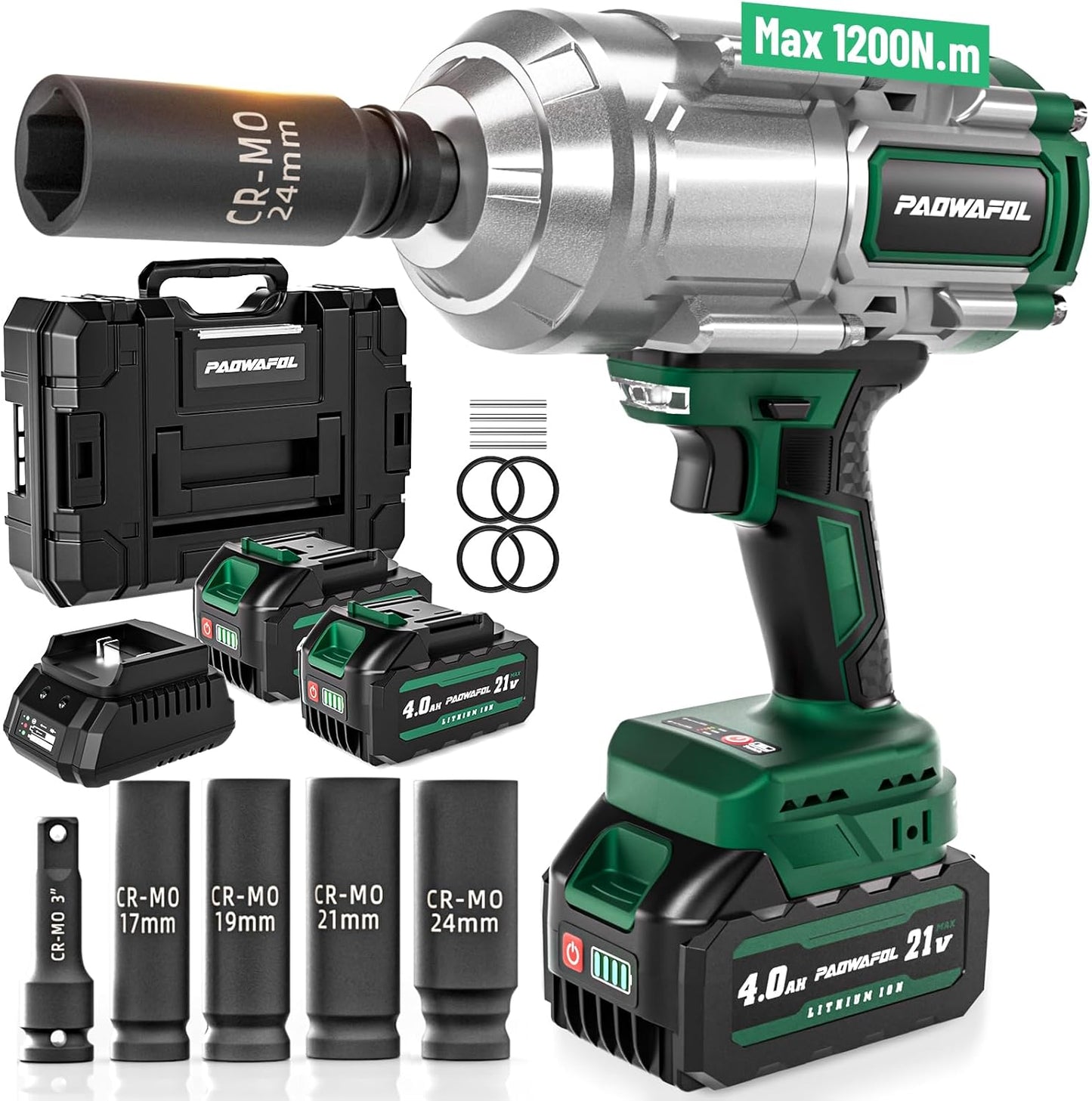 1200N.m Cordless Impact Wrench with High Torque and Sockets
