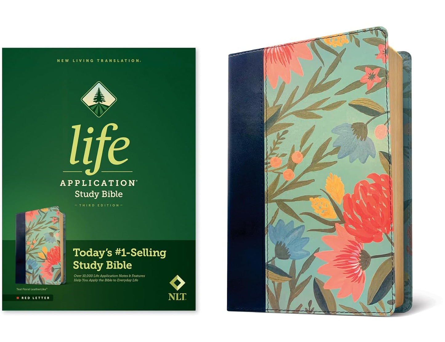 NLT Life Application Study Bible in Teal Floral LeatherLike Cover