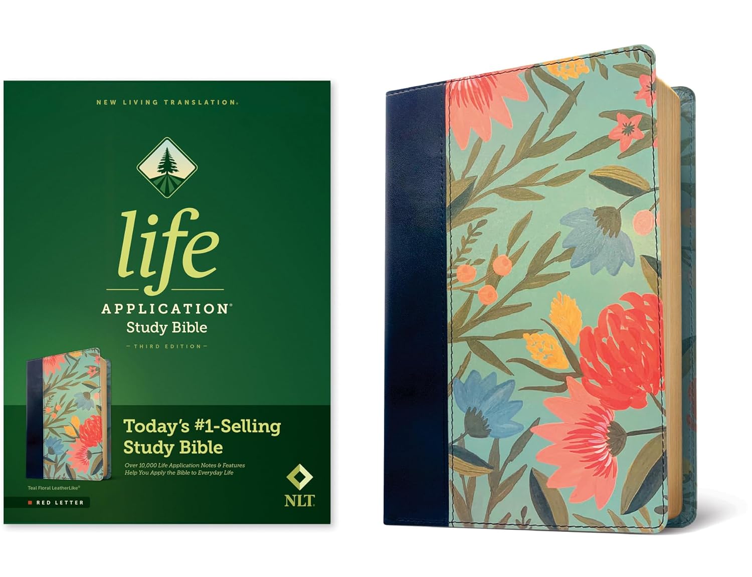 NLT Life Application Study Bible in Teal Floral LeatherLike Cover
