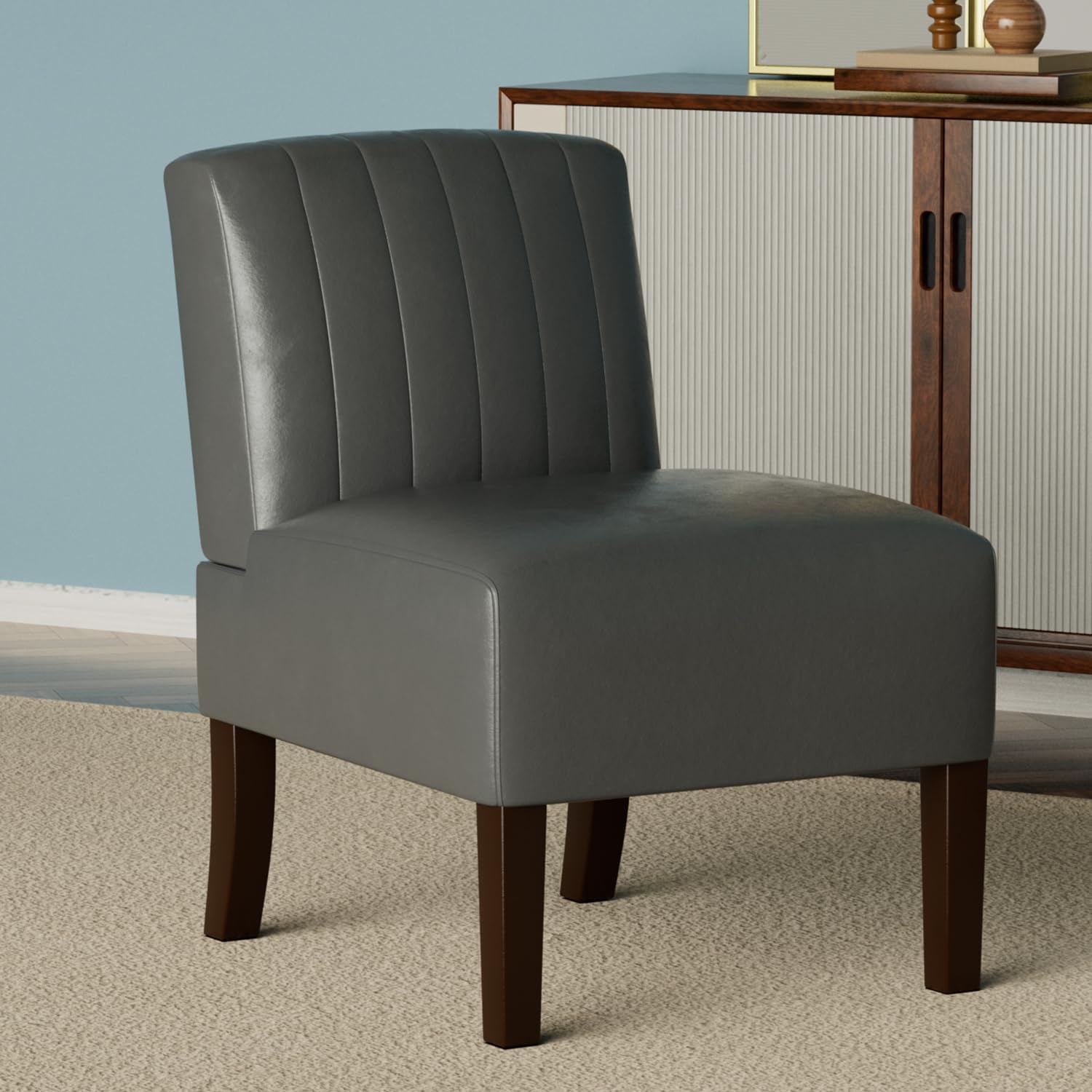 Gaussen Armless Leather Accent Chair - Stylish & Comfy