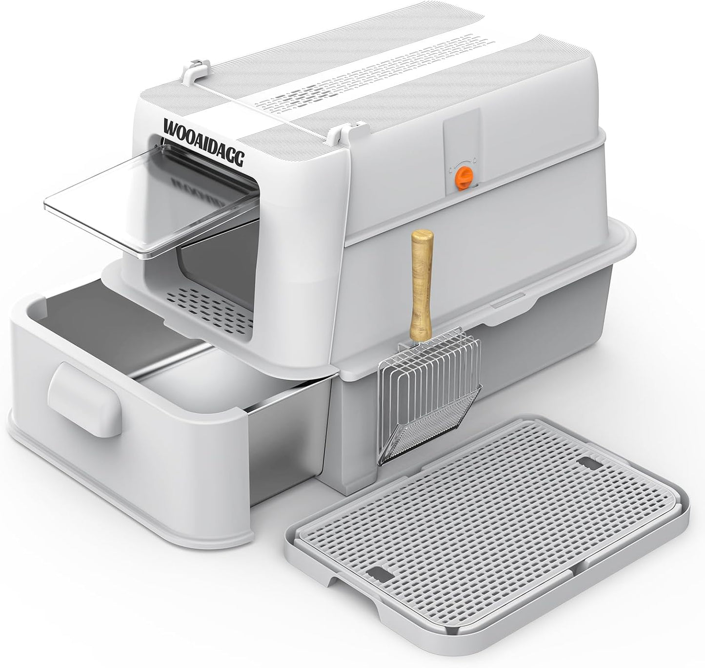 Enclosed Stainless Steel Cat Litter Box with Odor Control