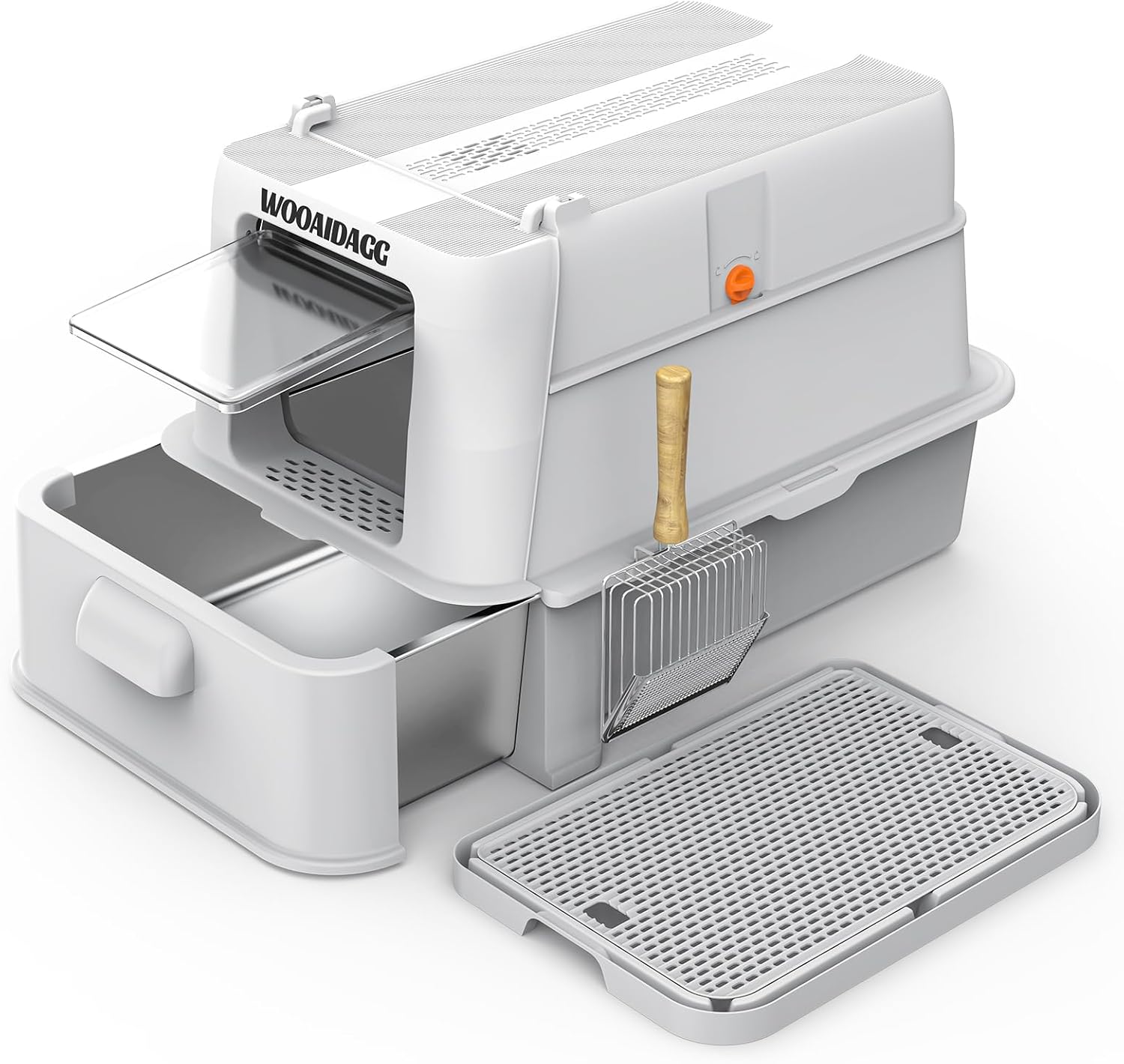 Enclosed Stainless Steel Cat Litter Box with Odor Control